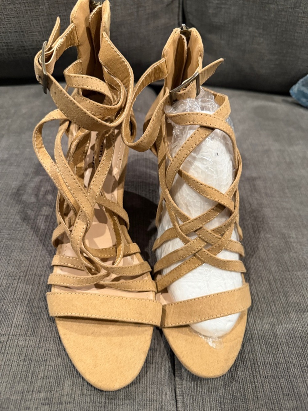 New Justfab Size 9 Women's Strappy Lace-Up Sandals - Tan